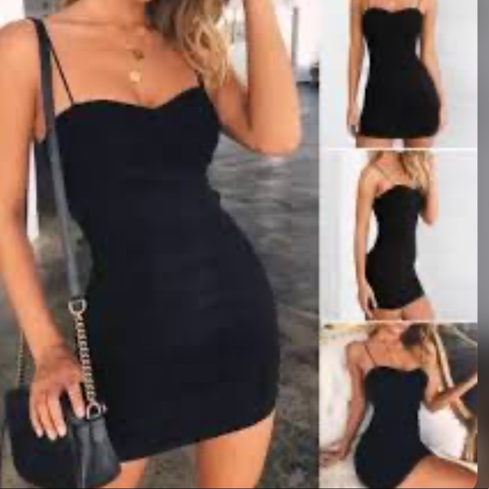 Black bodycon dress w/ cutout strappy side detail